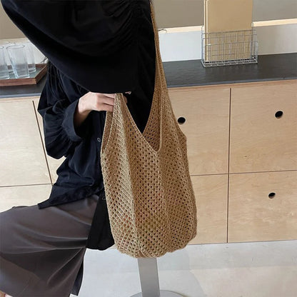Crochet Tote Bag for Women – Large Boho Woven Shoulder Bag