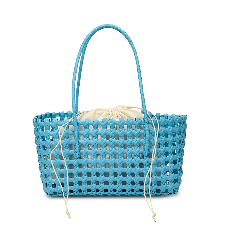 Hollow-Out Woven Basket Tote Bag – Boho Beach Handbag