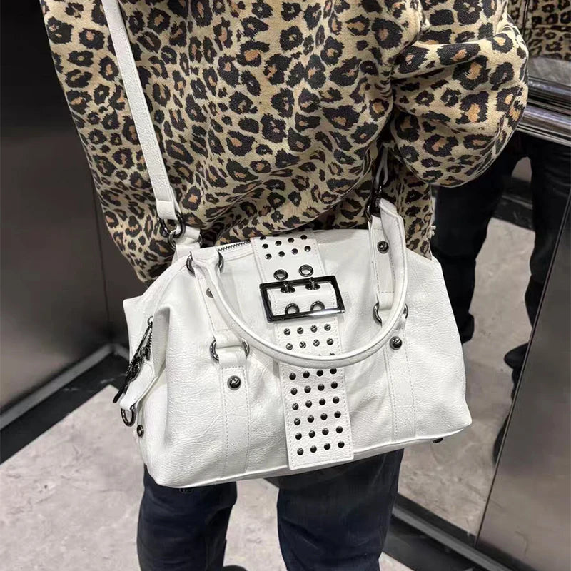 Studded Motorcycle Shoulder Bag – Large Crossbody Handbag
