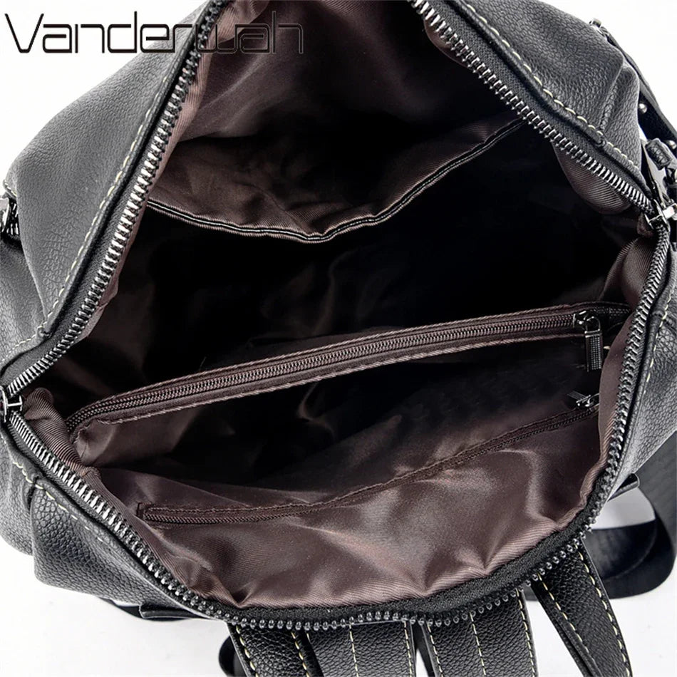 Leather Backpack for Women – Waterproof Anti-Theft Bag