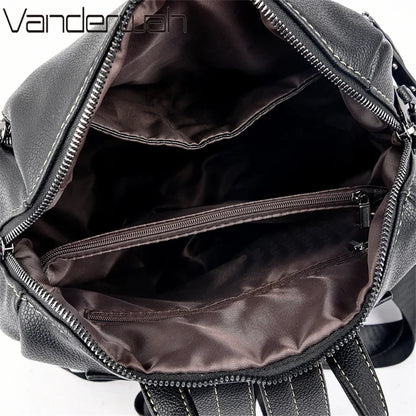 Leather Backpack for Women – Waterproof Anti-Theft Bag