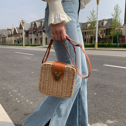 Rattan Straw Crossbody Bag – Handmade Woven Women's Purse