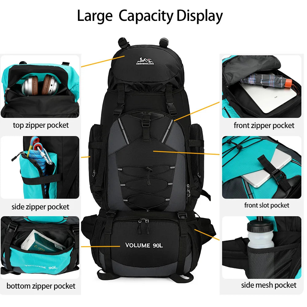 90L Hiking Backpack with Rain Cover – Waterproof Outdoor Rucksack