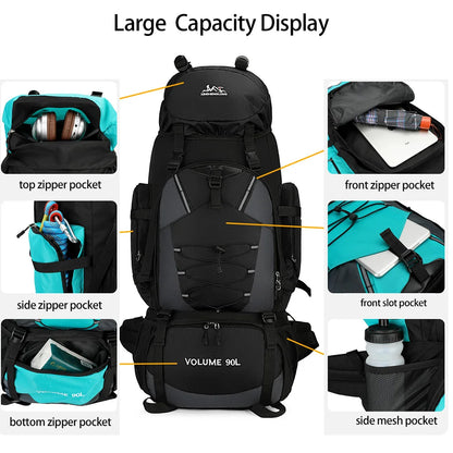 90L Hiking Backpack with Rain Cover – Waterproof Outdoor Rucksack