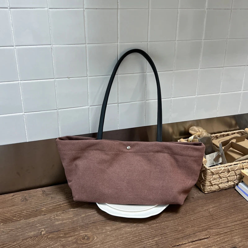 Canvas Tote Bag with Leather Straps – Large Capacity Women's Shoulder Bag