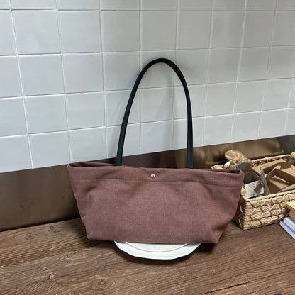 Canvas Tote Bag with Leather Straps – Large Capacity Women's Shoulder Bag