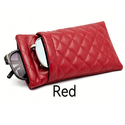 Soft PU Leather Double Glasses Case – Quilted Argyle Squeeze-Top