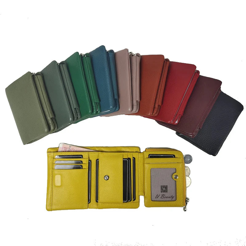 Genuine Cowhide Leather Trifold Wallet with Zipper Coin Pocket