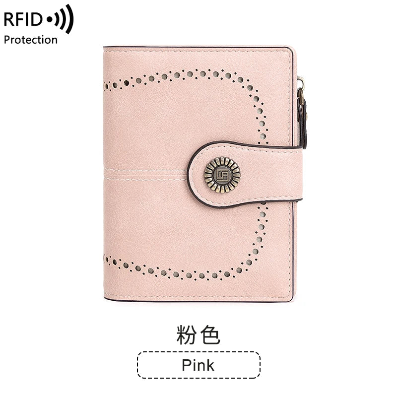 RFID Blocking Women's Vintage Bifold Wallet – Multi-Card Zip