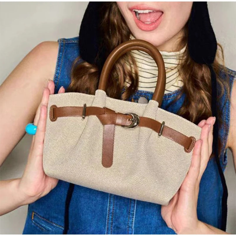Canvas Belt Buckle Tote Bag – Large Capacity