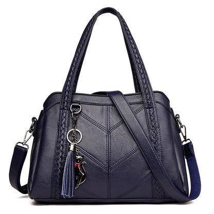 Large Capacity PU Leather Shoulder Bag with Tassel Pendant