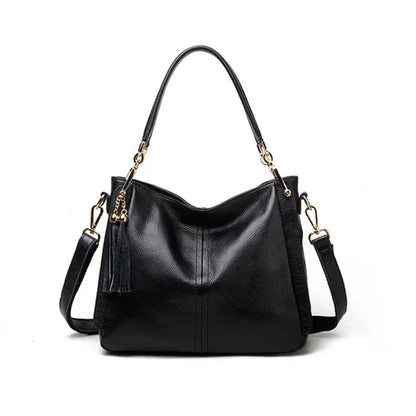 Genuine Leather Tassel Women's Shoulder Bag – Luxury Hobo Handbag with Crossbody Strap