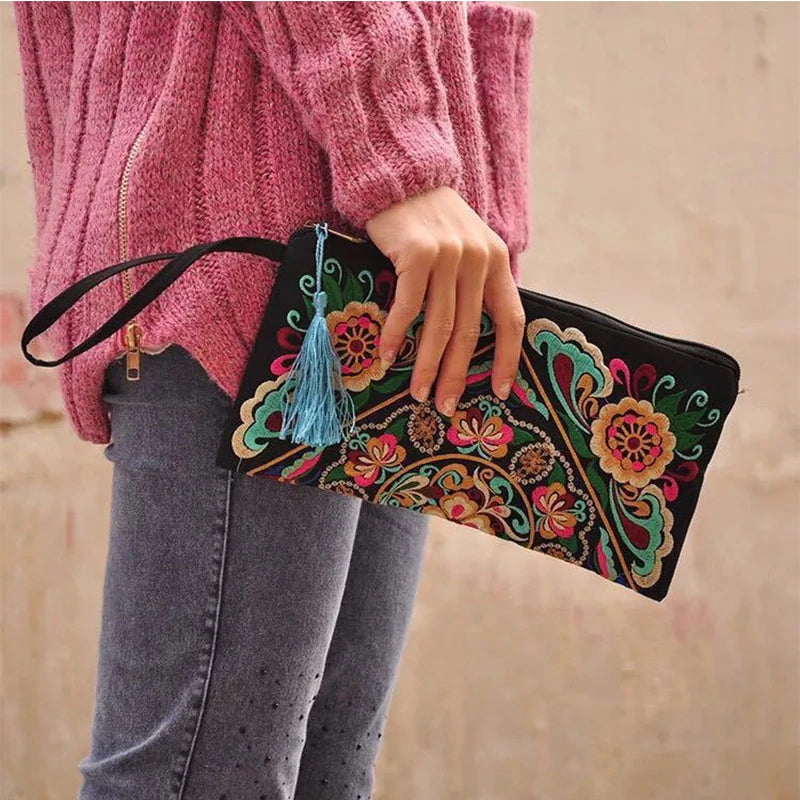 Embroidered Wristlet Clutch Bag – Ethnic Style Women's Handbag