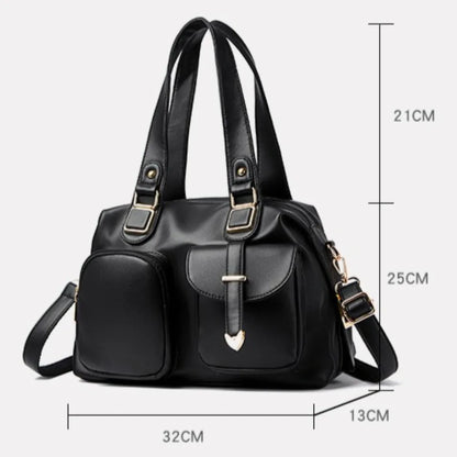 Leather Tote Handbag with Dual Front Pockets & Arrow Hardware
