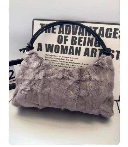 Mew Real Mink Fur Natural Cloud Winter Thick Bag Single Shoulder Women Fluffy Evening Ladies - Thick