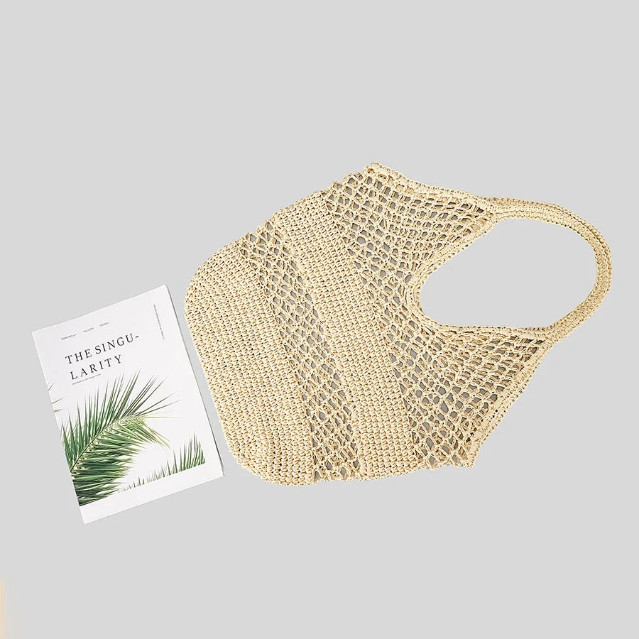 Casual Hollow Straw Women Shoulder Bags Paper Woven Lady Handbags Handmade Summer Beach Large Tote