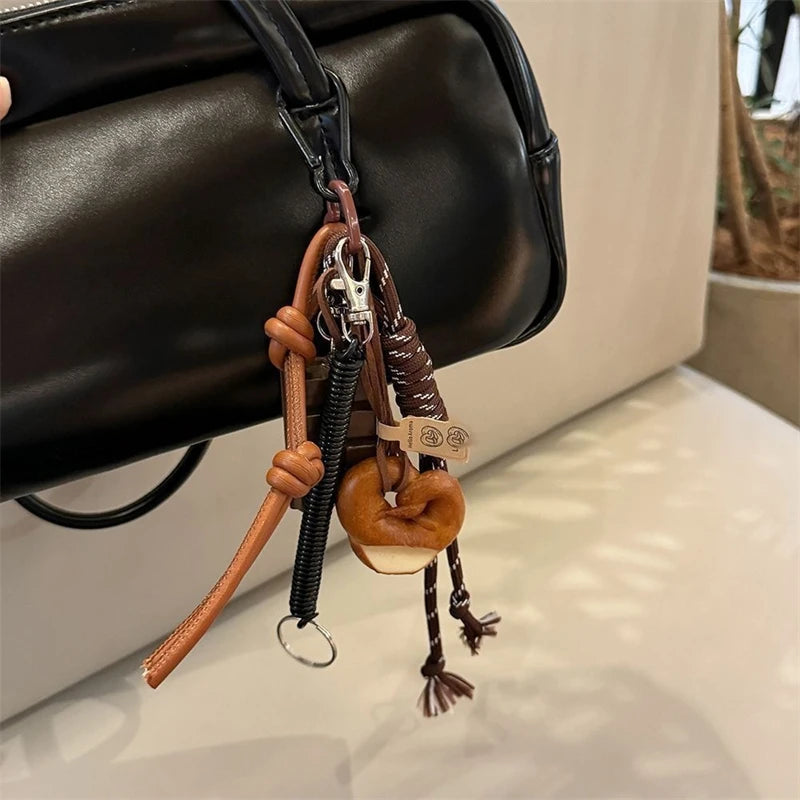 Cute Bread Charm Keychain – Korean Braided Rope Bag Pendant