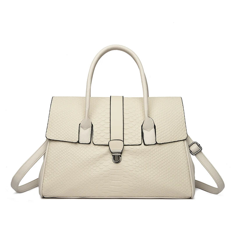 Snake Embossed Leather Tote Bag for Women – Large Shoulder Handbag