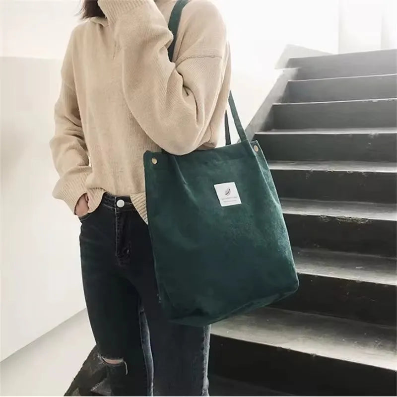Corduroy Tote Bag – Large Eco-Friendly Reusable Shoulder Bag