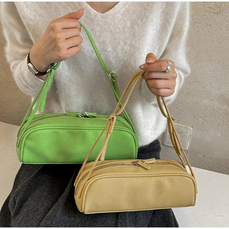 Lychee Texture Shoulder Bag – Korean Minimalist Underarm Bag for Women