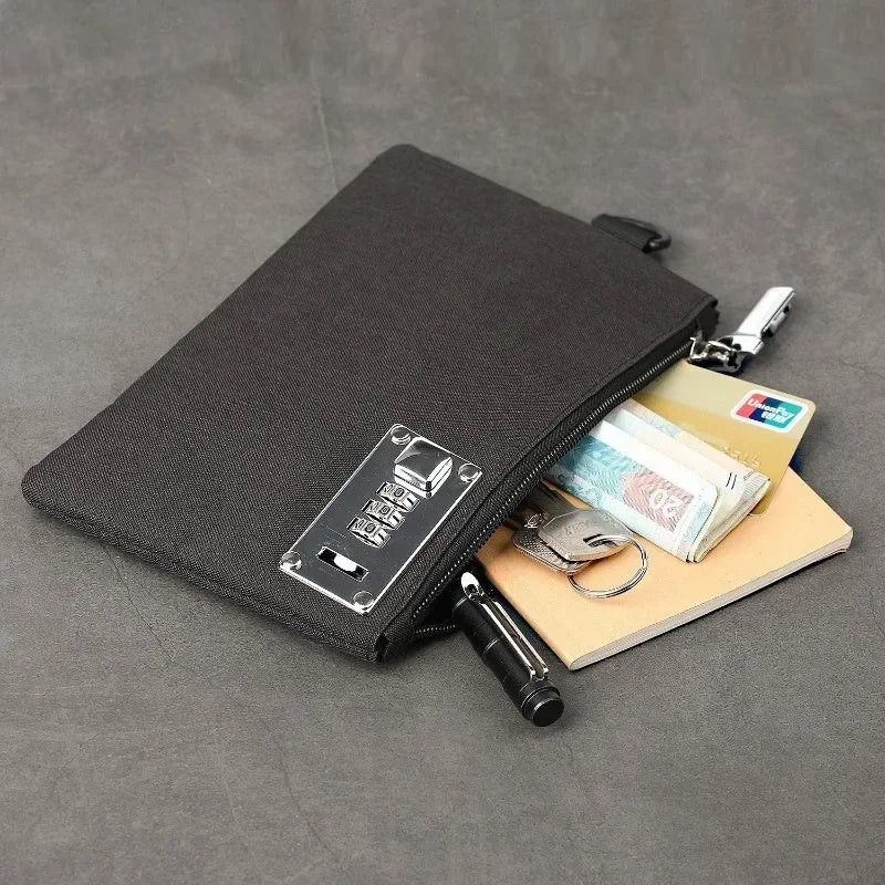 Lockable Money Bag with Combination Lock Zipper Pouch