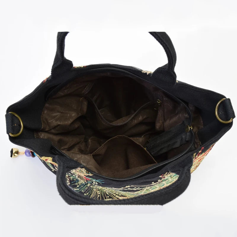 Peacock Embroidered Shoulder Bag for Women – Sequin Tote