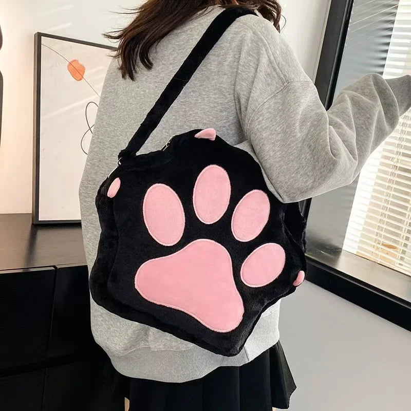Cat Paw Plush Crossbody Bag – Kawaii Furry Shoulder Purse