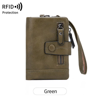 RFID Blocking Women's Short Wallet – Large Capacity with Wristlet