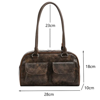 Retro Double Pocket Shoulder Bag – Women's Vintage Handbag