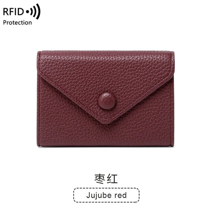 RFID Blocking Mini Wallet – Lychee Leather Envelope Card Holder