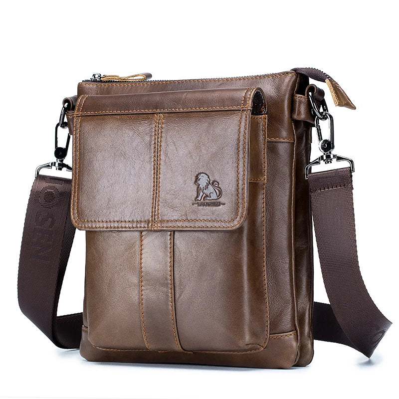 Men's Genuine Leather Crossbody Bag – Retro Cowhide Shoulder Bag
