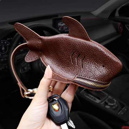 Leather Shark Key Pouch – Novelty Zip Coin Purse with Keychain