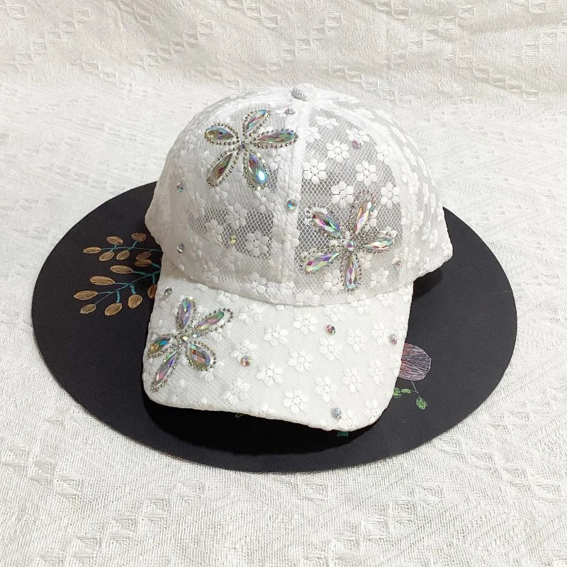 Summer Women S Lightweight Office Lady Lace Baseball Cap Embroidered Flowers Mesh Ventilation Sun