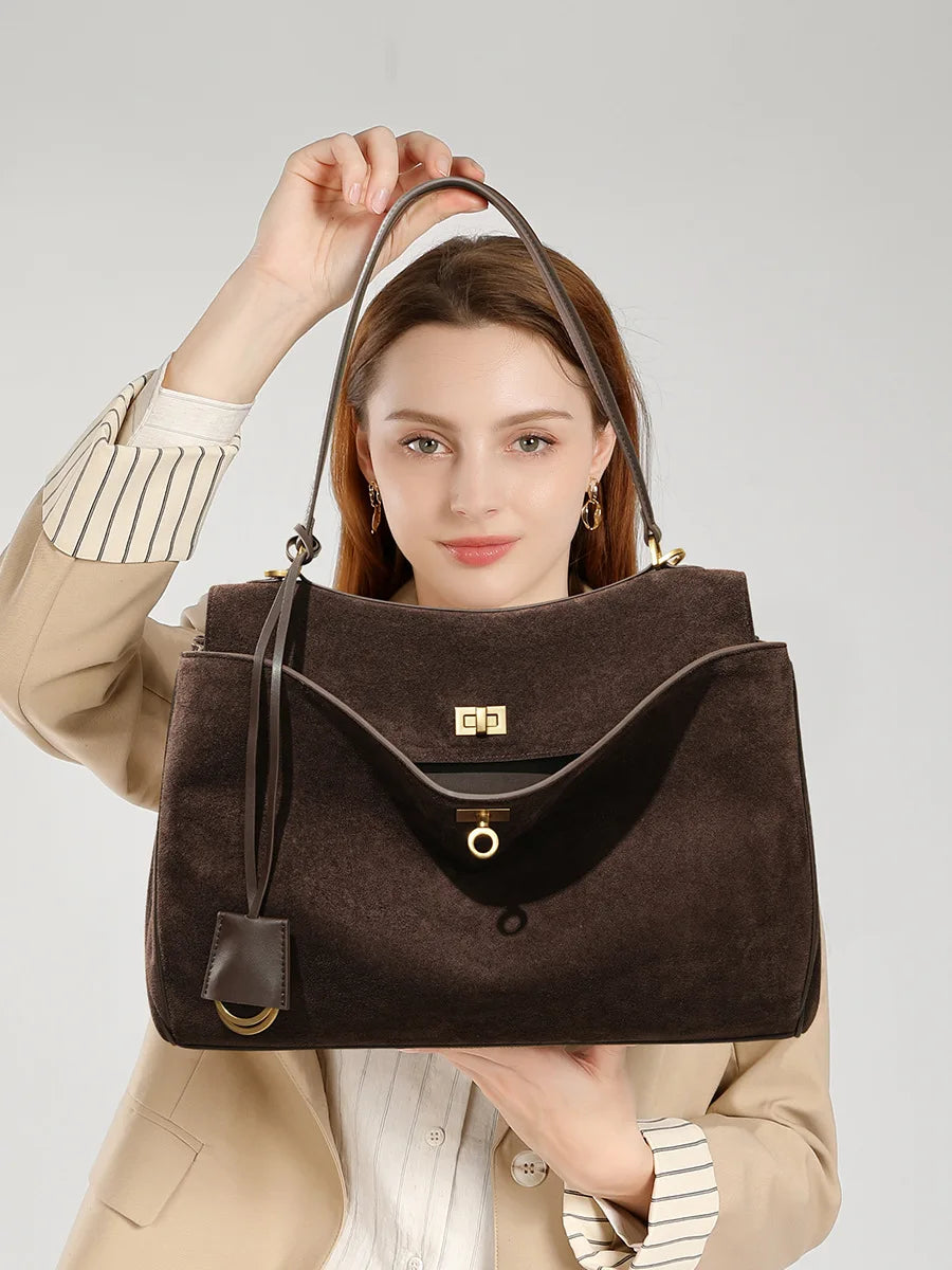 Women's Suede Leather Tote Bag – Large Capacity Shoulder Handbag