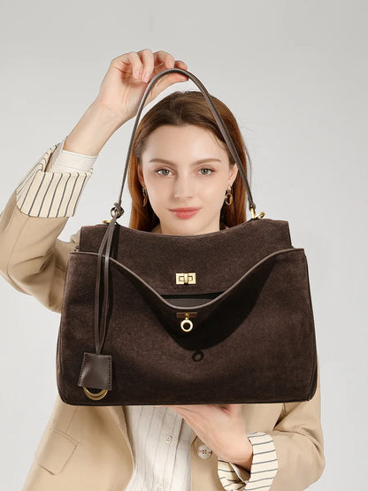 Women's Suede Leather Tote Bag – Large Capacity Shoulder Handbag