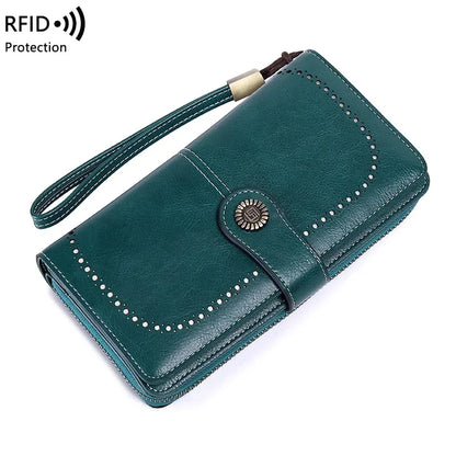 RFID Blocking Women's Leather Wallet – Large Zipper Clutch with 23 Card Slots