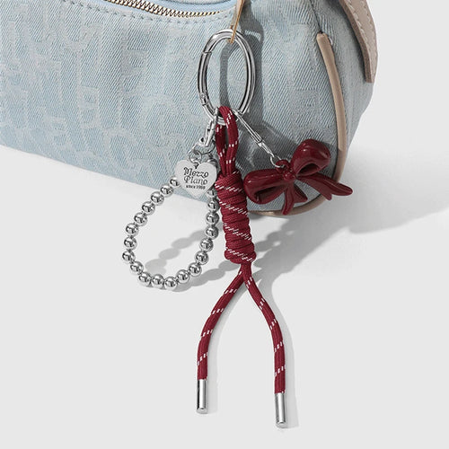 Bow Charm Keychain with Beaded Rope & Bag Pendant