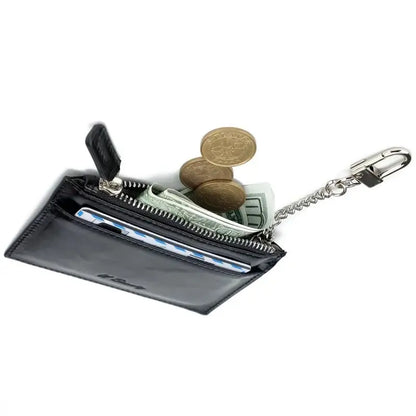Leather Coin Purse Mini Wallet with Card Slots & Key Ring