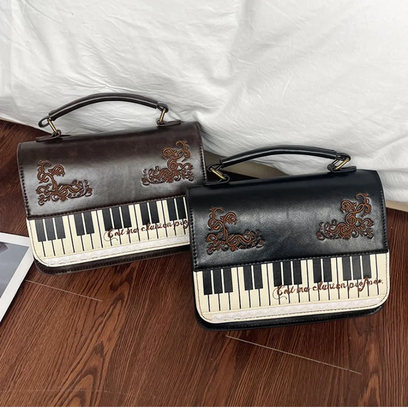 Piano Keyboard Crossbody Bag – Vintage Lace Embroidery Women's Handbag