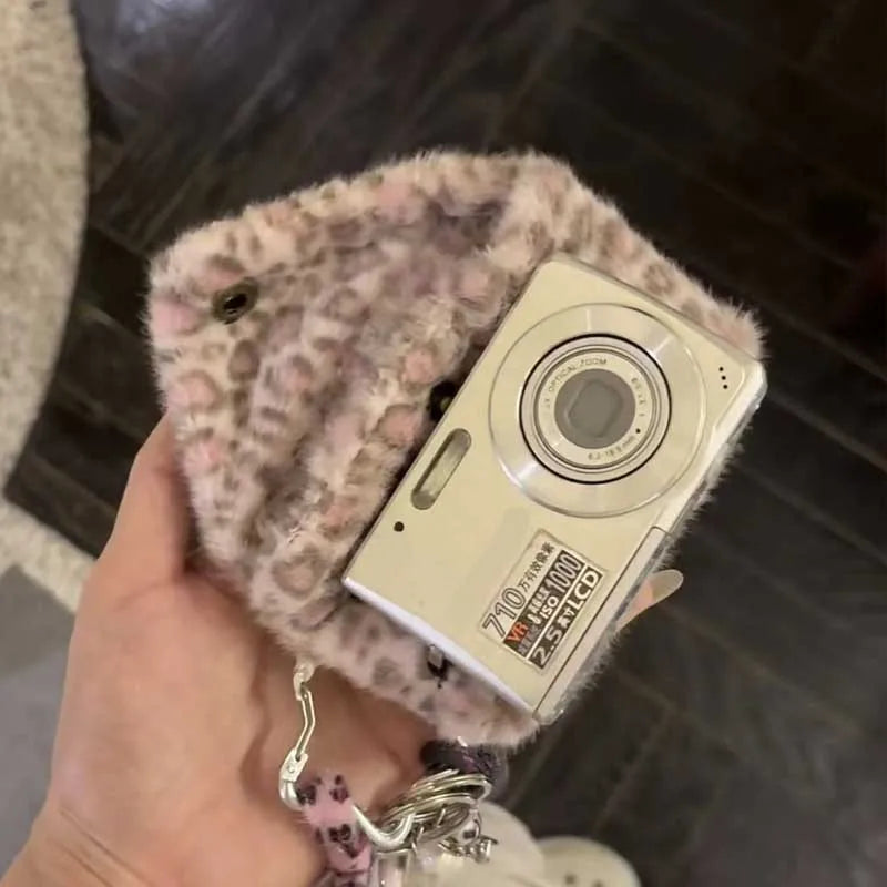 Plush Leopard Print Card Holder Wallet – Cute Fluffy Mini Purse