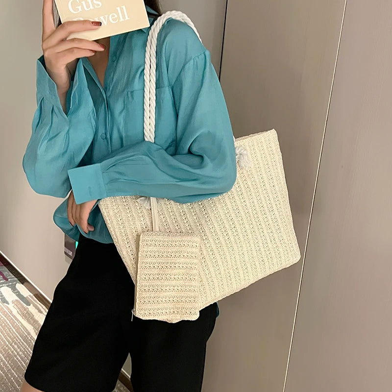 Straw Tote Bag – Large Capacity Women's Summer Beach Purse