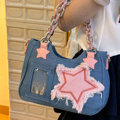 Denim Crossbody Shoulder Bag – Multi-Pocket Women's Purse