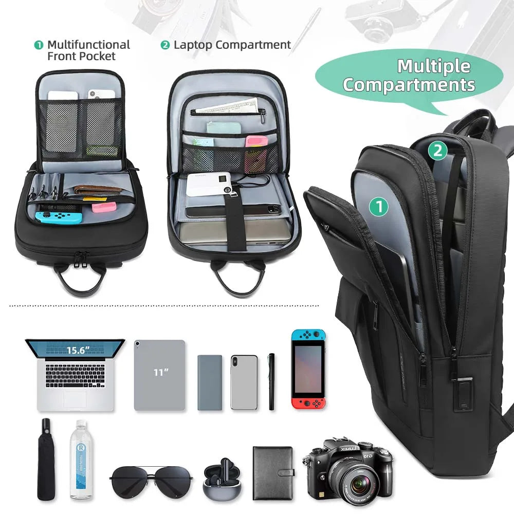 Slim Laptop Backpack Men 15.6" & 17" USB Port Lightweight