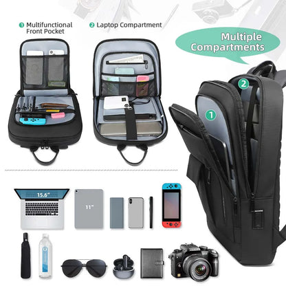 Slim Laptop Backpack Men 15.6" & 17" USB Port Lightweight
