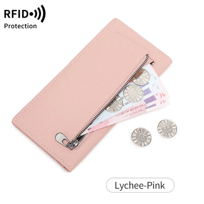 RFID Blocking Slim Bifold Wallet for Women with Zipper Coin Pocket