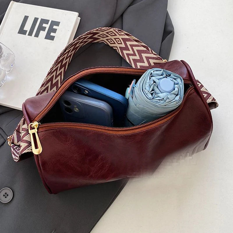 PU Leather Crossbody Bag for Women – Wide Strap Pillow Bag
