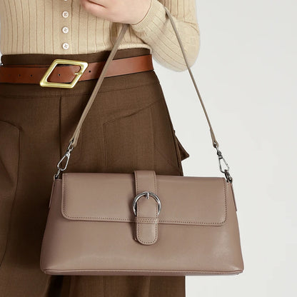 Genuine Leather Crossbody Bag for Women – Lightweight Buckle Shoulder Bag