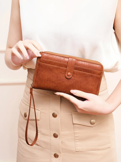 Women's Retro Long Wallet Large Capacity Multi-Card Slot Wristlet Clutch
