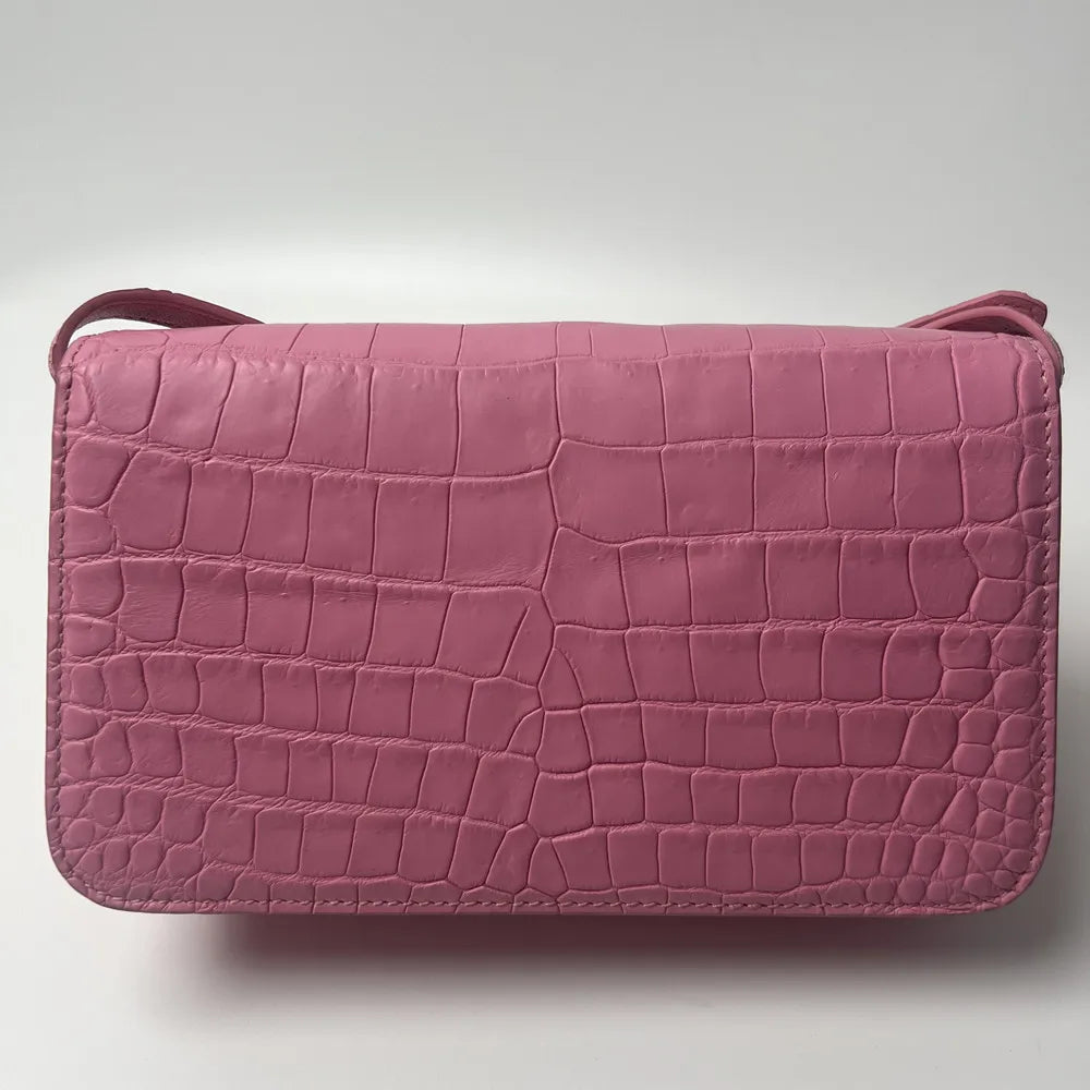Crocodile Leather Flap Crossbody Bag – Women's Small Pink Shoulder Bag