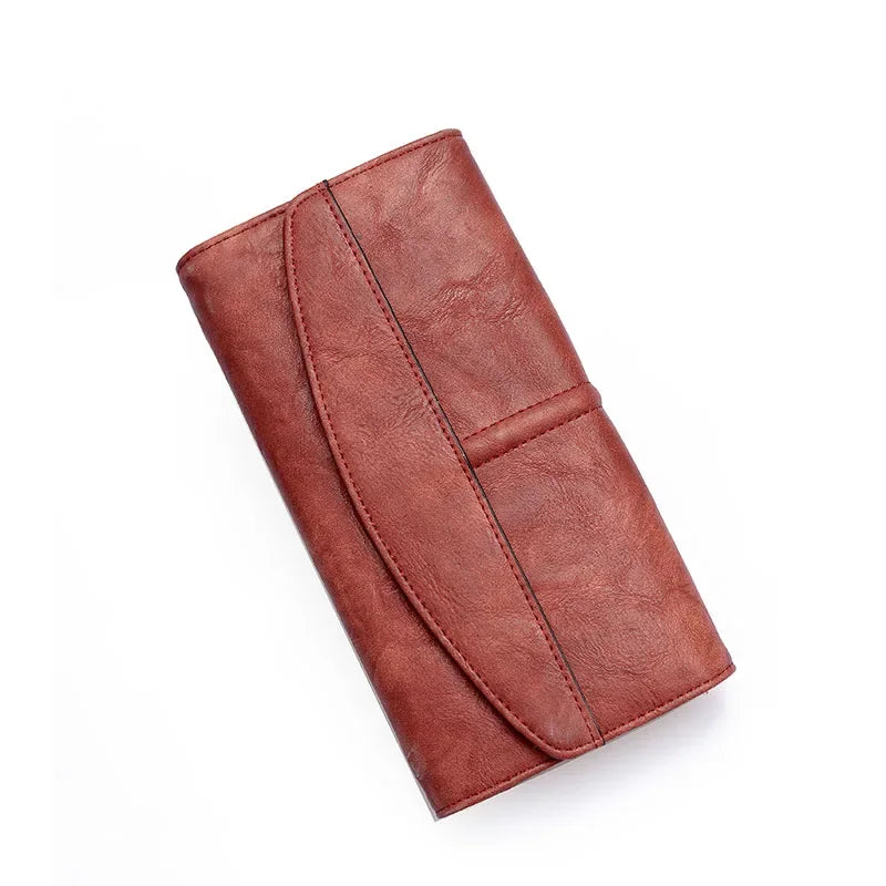 Women's Long Trifold Wallet – Vintage PU Leather Clutch Purse